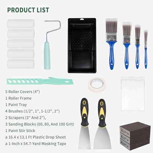 19 Piece Paint Roller Kit, 4 Inch Foam Small Paint Roller Paint Brushes Paint Trays Set, Wall Paint Supplies Kit Mini Rollers for Painting, Professional Paint Roller Brush Tray Set for House Painting