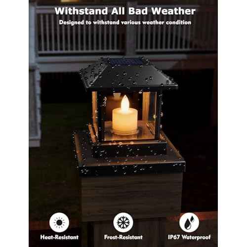 4 Pack Solar Post Lights Outdoor with 3D Flickering Candle Wick, Solar Post Cap Lights IP67 Waterproof, Warm LED Lighting Decor for Fence Deck Mailbox Yard Porch, Fit 4x4, 5x5 or 6x6 Vinyl/Wooden Post
