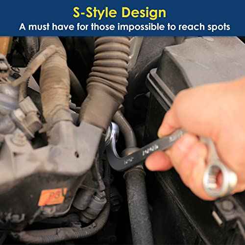 Offset S-Style Box End Wrench Set, 5-Piece, Chrome Vanadium Steel, 10x11mm, 12x13mm, 14x15mm, 16x17mm, 18x19mm