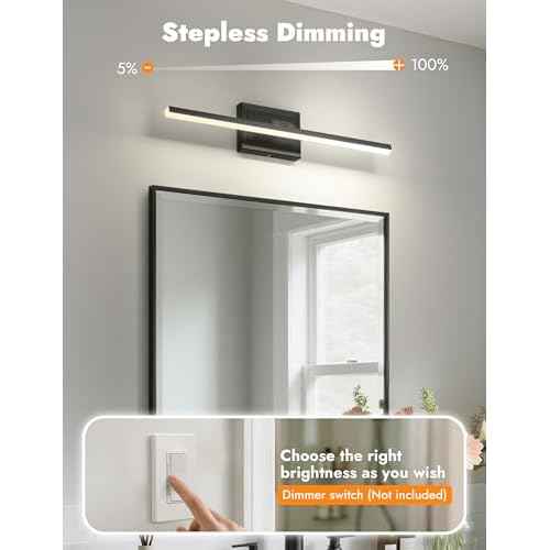 NIORSUN 24 Inch Modern Bathroom Light Fixture, 14W 5CCT Dimmable LED Black Bathroom Vanity Lights Over Mirror, Vanity Lights for Bathrooms Restroom Mirror- ETL Certified