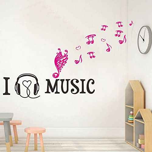 Music Lovers Wall Decal with Headphones and Musical Notes - Removable PVC Wall Art for Studio, Living Room, Teen Bedroom, or Nursery - Creative Size 44"x26" JWH183 (Black Headphones + Blush Notes)