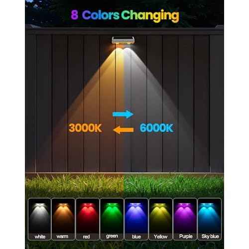 Bridika Solar Fence Lights Outdoor Waterproof, 12 Pack Solar Powered Deck Lights with Bright Lens LED, Warm White, Cool White and RGB Color Glow, Solar Light for Backyard, Wall, Patio & Garden