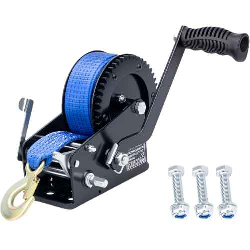 3500LBS Heavy Duty Boat Trailer Winch with 32FT Strap, 2-Way Ratchet, 4:1/8:1 Gear Trailer Winch, Portable Hand Crank for Boat, Truck, Trailer, RV, ATV, Jet Ski