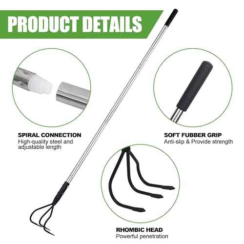 3-Tine Long Handle Tiller, Garden Cultivator with 55"-15.5" Adjustable Handle, for Loosening Soil, Tilling, Weeding and Fertilizing, Suitable for Elderly and Women