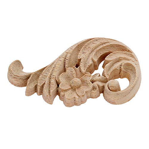MUXSAM 1-Pair Rose Carved Wood Appliques Onlay, 8.5x5x1cm/3.35x1.97x0.39inch, Door Decorative Excellent Funiture Decal Sticker for Cabinet Drawer Window Dresser
