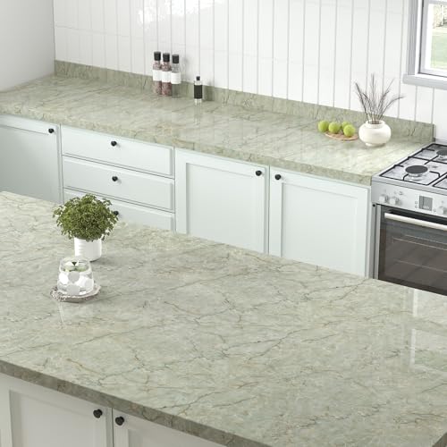 Green Marble Contact Paper for Countertops Waterproof Green Gold Marble Wallpaper Peel and Stick Glossy Granite Contact Paper for Bathroom Kitchen Backsplash Cabinets Table Cyan Vinyl Decor