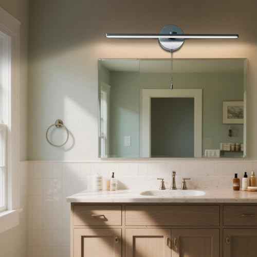 Vanity Light with On Off Switch,24 inch LED Light Vanity Bar for Bathroom Vanity Light Bar Brushed Aluminum,Modern Wall lamp Over Mirror with Pull Chain Switch