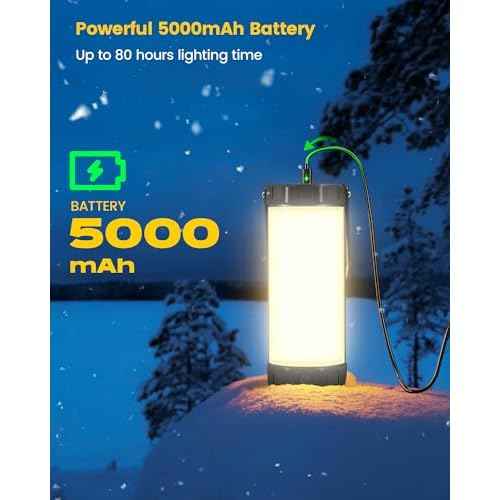 Glocusent 106 LED Camping Lantern Rechargeable, Up to 80Hrs, 5000mAh Lantern with 5 Brightness 3 Modes & SOS, IP68 Waterproof, Max 1200LM, Camping Light for Power Outages Hiking Emergency Hurricane