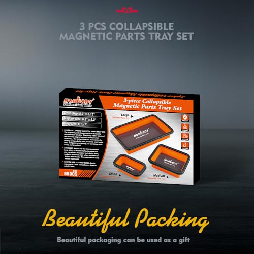 HORUSDY 3-Piece Magnetic Parts Tray Set, Tool Trays for Storage Organizer Screw, Bolts, Washers, Nuts and Small Tools. Tool Gifts for Men, Orange and Black