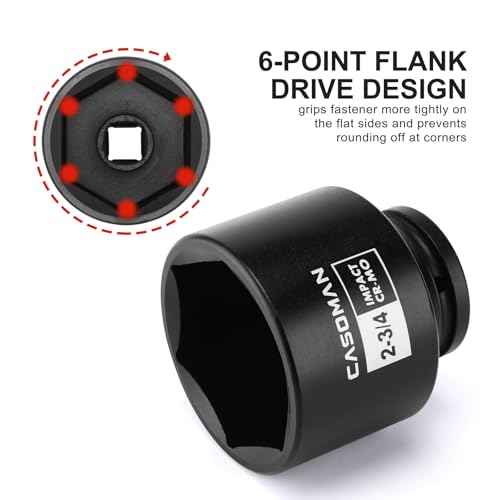 CASOMAN 3/4" Drive x 2-3/4" Shallow Impact Socket, 6-Point, SAE, CR-MO