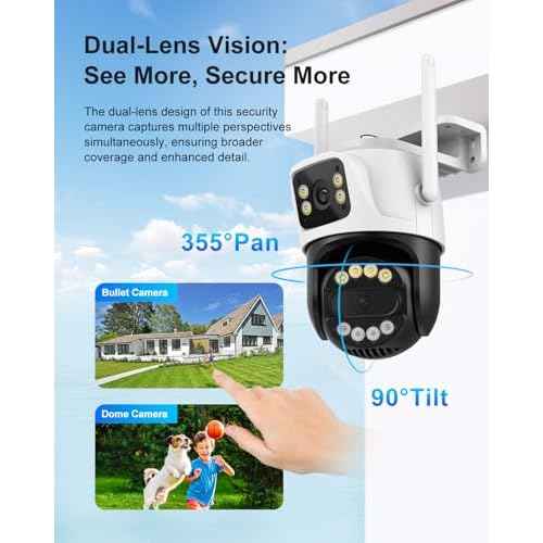 6MP Dual Lens Wireless Outdoor Security Camera Outdoor, WiFi Home Survaillance Camera, PTZ, 355¡ÆPan, 90¡Æ Tilt, Human Detection & Auto Tracking, 2-Way Audio, IP66, 24/7 Recording,Night Vision