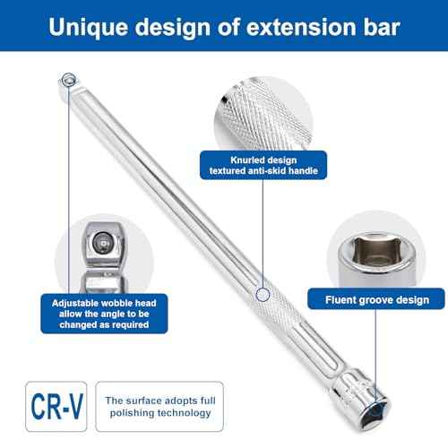 3 Pieces 3/8 Inch Drive Wobble Extension Set Includes 3 6 9 Inch Extensions Premium Chrome Vanadium Steel with Mirror Finish
