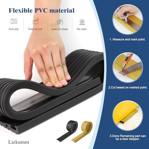 LIEKUMM 3/8" Rise PVC Threshold Ramp for Doorways, 1700 Lbs Capacity, Self-Adhesive Transition Ramp for Wheelchairs, Strollers, and Scooters, Cuttable, Black