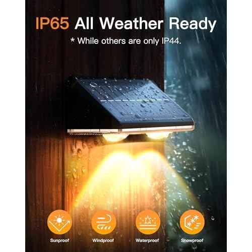 Solar Fence Lights Outdoor, 6 Pack IP65 Waterproof Fence Lights Solar Powered with Ultra-Bright LED Lens, 9 Color Modes, 12+ Hours Steady Glow for Deck/Backyard/Patio/Pool/Wall - Black