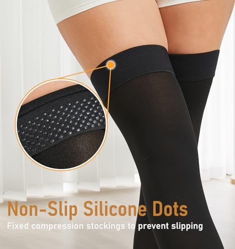 NURCOM 15-20 mmHg Compression Stockings for Women & Men, Footless Thigh High Compression Sleeves with Dot Silicone Band, Graduated Support Pressure Stockings-Ideal for Athletic, Medical, Travel Use