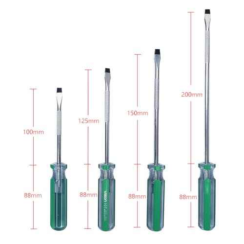 4-Piece Flathead Magnetic Tip Screwdrivers,Hand Tools Set with 6x100mm, 6x125mm, 6x150mm 6x200mm for Home, Automotive, and DIY Projects