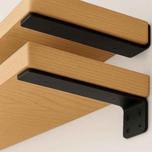 Floating Shelf Bracket 12 Inch of 8 Pack Heavy Duty Shelf Brackets Black Coated Metal L Bracket Wall Shelf Support DIY Brackets with 1/5 Inch Thick and 160 LBS Load Capacity