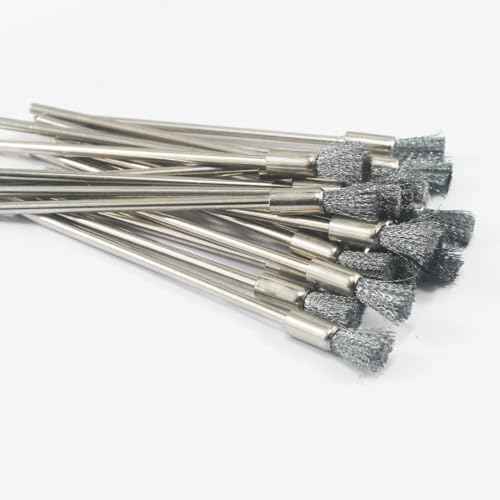 Luo ke 20 Pcs Extended Stainless Steel Cleaning End Brushes, 1/8'' Extra Long Shank Pen Shape Rust Paint Removal Bits Wire Brush for Rotary Tools