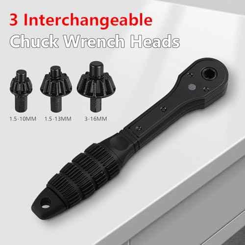 2-in-1 Ratchet Drill Chuck Key Wrench, Universal Double Head Chuck Key Replacement Tool for Drill, Compatible with Most Electric Drills and Power Tools, for Tightening Loosening Drills(1 Set)