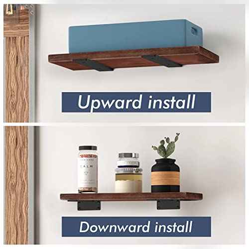 8 Pack Floating Shelf Brackets,12 Inch Heavy Duty Industrial Shelf Bracket, Black Metal L Brackets for Shelves Support DIY(1/5 Inch Thicked)