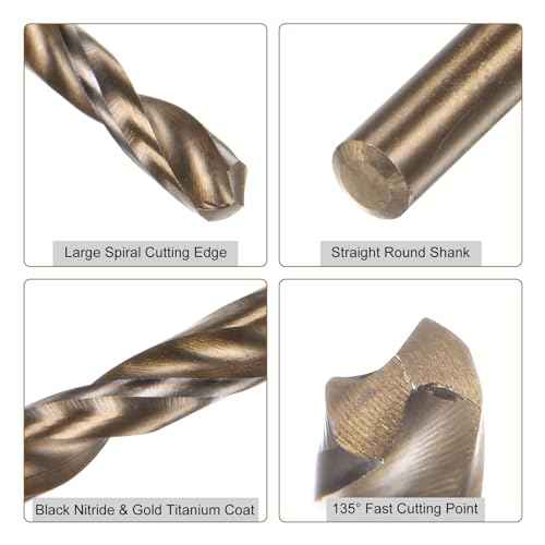 uxcell 12pcs Jobber Drill Bits 2.5mm (0.098") Black Nitride & Gold Titanium Coated M2 High Speed Steel (HSS) Twist Drill Bits for Stainless Steel Aluminum Alloy Metal