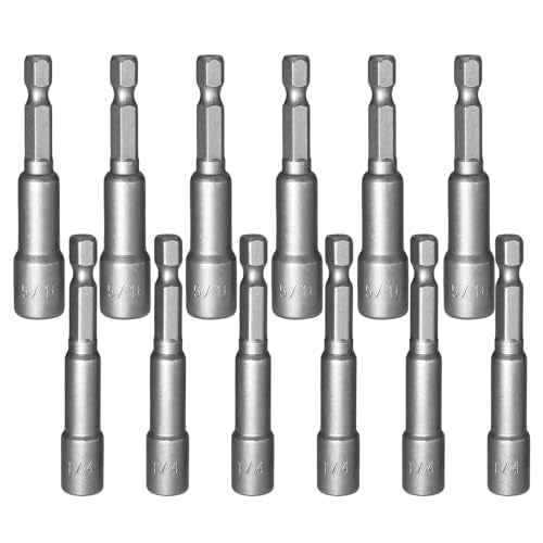 12Pcs 1/4 & 5/16 Inch Magnetic Nuts Driver Impact Driver Drill Bits - 1/4 Inch Shank, Power Nut Drill Bit Socket Nut Driver Bits for Electric