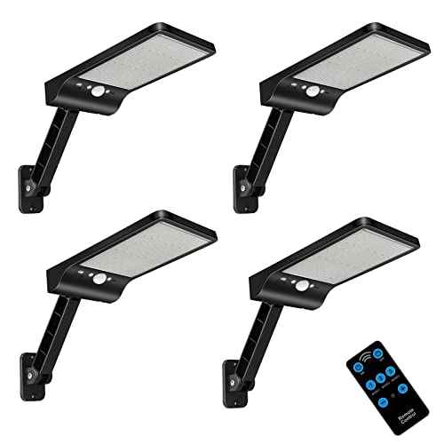 Aqonsie Solar Lights Outdoor with Remote, 180¡Æ Adjustable 56LED Solar Flood Light, Outside Security Motion Sensor Lights Outdoor with 3 Lighting Modes for Backyard,Gutter,Garden,Front Door 4 Pack