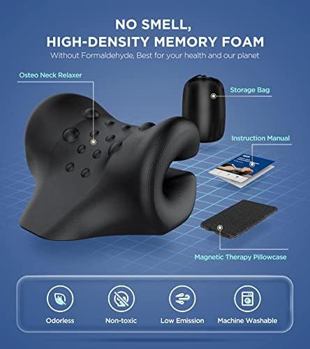 Osteo Neck Stretcher with Magnetic Therapy Cover, 2 Modes[Gentle/Strong] Pain Relief Cervical Traction Device, No Smell Neck and Shoulder Relaxer, Chiropractic Pillow for TMJ Headache Spine Alignment