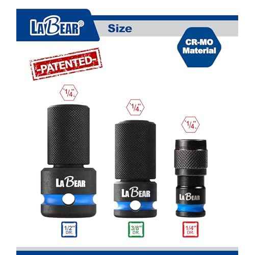 LaBear- Impact to 1/4 Hex Converter, 1/2 3/8 1/4-INCH Drive Female to 1/4-Inch Hex Adapter Set, Impact Wrench Adapters for Ratchet Wrench Drivers, Impact Bit Holders, Quick-Change Chuck, Cr-Mo Steel