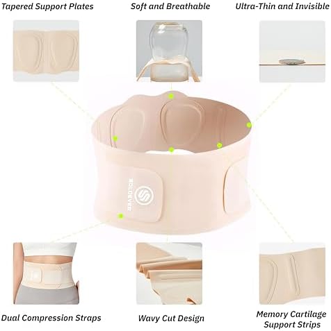 Ultra Thin Back Brace for Lower Back, Breathable Lightweight Back Brace for Women & Men, Adjustable Back Support Brace for Lower Back Pain Relief, Sciatica, Scoliosis, Herniated Disc (Beige, Large)