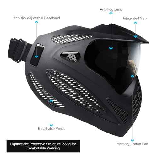 Xaegistac Paintball Mask-Intergrated Sun Visor Airsoft Mask, Wide Field of View, Anti Fog, Adjustable Headband for Paintball, Airsoft