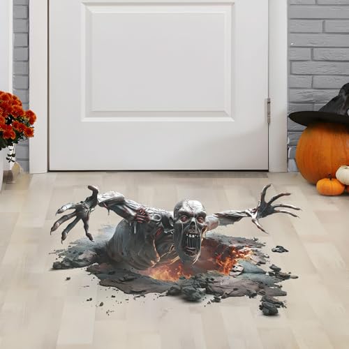 3D Halloween Floor and Wall Decals - Horror Skeleton Zombie Stickers for Living Room, Peel and Stick Vinyl Decorations for Bar Pub Party Supplies