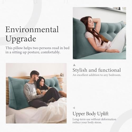 14 lbs Thickened Wedge Pillow Headboard Body Positioner Backrest Support Triangular Headboard Pillow for Sleeping with Side Pocket Velvet King