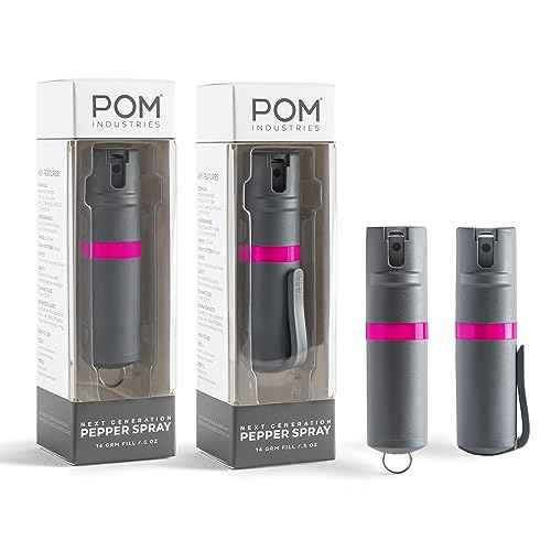 POM Pepper Spray Combo Pack, Keychain & Clip Model, Max Police Strength OC Formula, Quick Key Release, Flip Top Safety, 10 ft Range, 25 Bursts, 0.5 fl oz, Compact Tactical Design for Everyday Carry