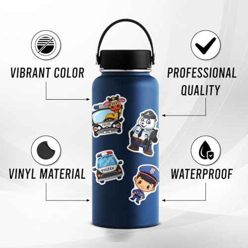 Pack 50 Pcs Police Stickers for Water Bottles Waterproof Laptop Luggage Helmet Computer Scrapbooking Teens Adults Girls Boys Cute Funny Aesthetic Sticker Packs Small Vinyl Decals