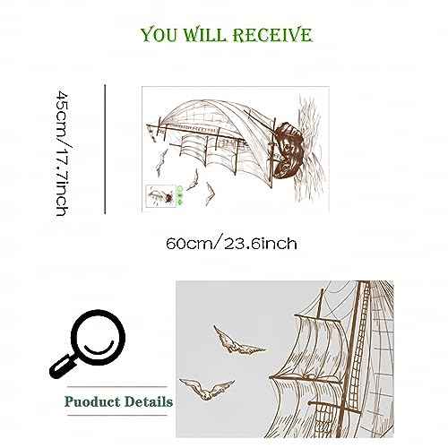 Sketch of A Sailboat Seagull Wall Stickers, sacinora Travel Adventure Inspirational Wanderlust Sailboat Nautical Wall Decals RemovableVinyl for Living Room Bedroom Bathroom Kitchen Sofa TV Background