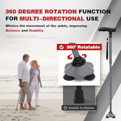 BigAlex Folding Walking Cane with LED Light, Lightweight Adjustable Canes for Women & Men, Free Standing Canes, Pivot Tip, Adjustable Travel Walking Aids with Carry Bag for Seniors Balance & Stability