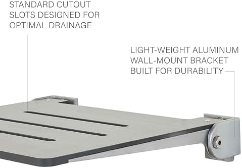 Sechrome 18 inch Silhouette Slimline Folding Wall Mount Shower Bench Seat, Gray Weathered Ash Seat with Silver Frame