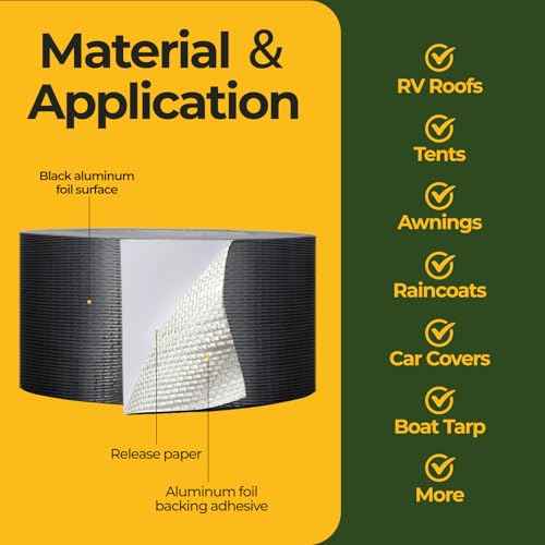RV Awning Repair Tape for Tarp Outdoor Repair Tape for Canvas, Boat Covers, Tent, Sail, Waterproof, UVproof, Black