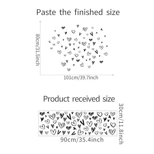 62 Pcs Black Love Heart Graphics Wall Stickers, sacinora Valentine Romantic Love Wall Decals Removable Vinyl Peel and Stick for Valentine's Day Anniversary Living Room Bedroom Art Home Decorations