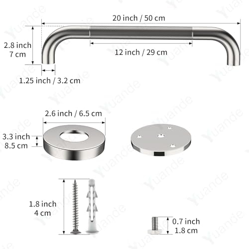 4 Pack 20 Inch Shower Grab Bar, YuanDe Brushed Nickel Bathroom Grab Bar Handle w/Anti-Slip Knurled Grip, Stainless Steel Bath Balance Bar, 1.25" Diameter Safety Hand Rail Support,Handicap Elderly