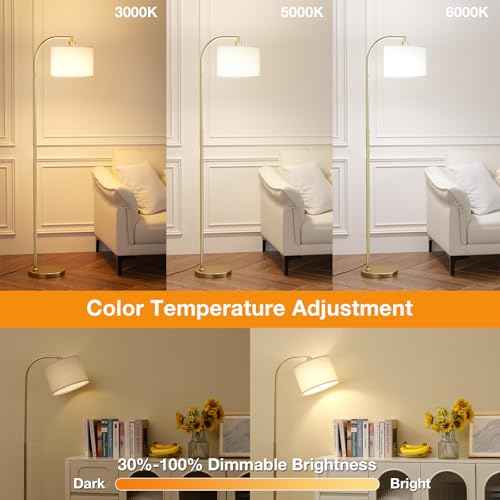 Arc Floor Lamp with Remote and Stepless Dimmable Bulb, Colors Temperature & Brightness Adjustable, Gold Floor Lamps for Living Room£¨Deep Beige Shade & Gold Pole£©