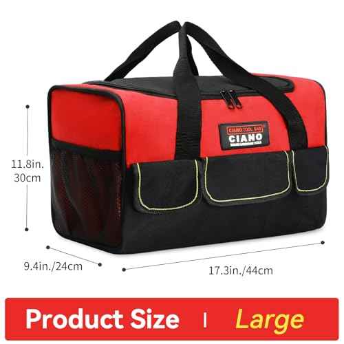 17.3" Tool Bag Organizer, Tool Bags for Men Wide Mouth,600D Oxford With 8 Exterior Pockets Double Zipper,Construction Automotive, Home Repairs,Garage Storage