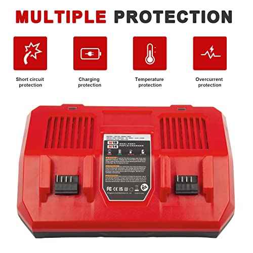 Rapid Dual Charger Replace for Milwaukee 18V Battery Charger 48-59-1806 48-59-1808 48-59-1812 Compatible with 48-59-1890 48-11-1850 48-11-1820 48-11-1835 48-59-1802