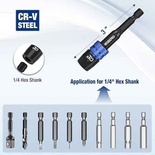 WORKPRO 2-Piece Drill Screwdriver Bit Holder for Impact Driver Bits, 3" Drill Bit Extension, 1/4 Inch Hex Shank Quick Release Extension Adapter, Ideal for Nuts, Drills and Socket Driver Adapters