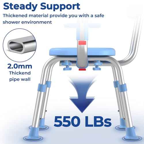 KingPavonini Shower Chair for Inside Shower with Arms and Back, Height & Width Adjustable Heavy Duty Shower Seat for Inside Tub(550 lb), Shower Chair for Elderly and Disabled