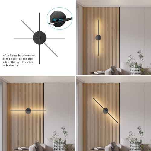 Tipace Battery Operated Wall Sconce with Remote Control,Wall Sconces Set of Two,3000K-6000K LED Wall Light for Bedroom,Hallway,Background Wall,350¡ÆRotate,28 Inch,Black(2 Pack)