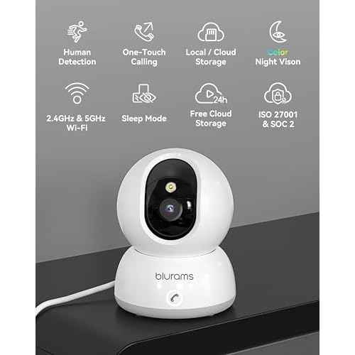 blurams 5G Indoor Camera, 2K Nanny Cam, 360¡Æ PTZ Pet Camera with Phone App, One-Touch Call, Color/IR Night Vision, Dual-Band Wi-Fi, Motion Tracking, Compatible with Alexa(2Pack)