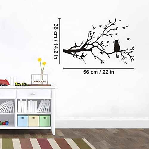 Lnrkai 14.2 x 22in Black Cat on Tree Branches Wall Decor Stickers Nursery Leaves, DIY Removable Wall Art Decal Mural Wallpaper Home Decoration for Living Room, Bedroom, Farmhouse, Bathroom Decor
