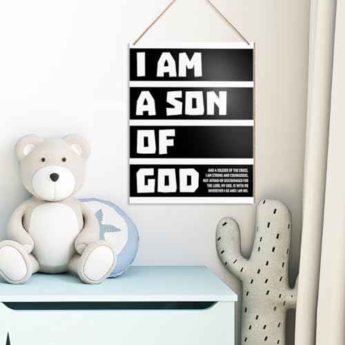 UDNADKEX Boy Room Wall Sign Hanging Decor, I Am a Son of God, Christian Nursery Boy Bedroom Teen Room Playroom Scripture Wooden Decor Nursery Bible Verse Decoration